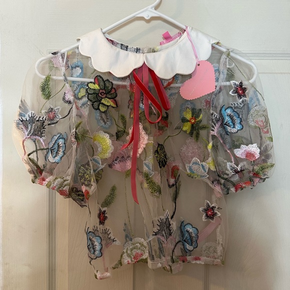 Dolls Kill Sheer Floral Embroidered Top - Picture 3 of 4
